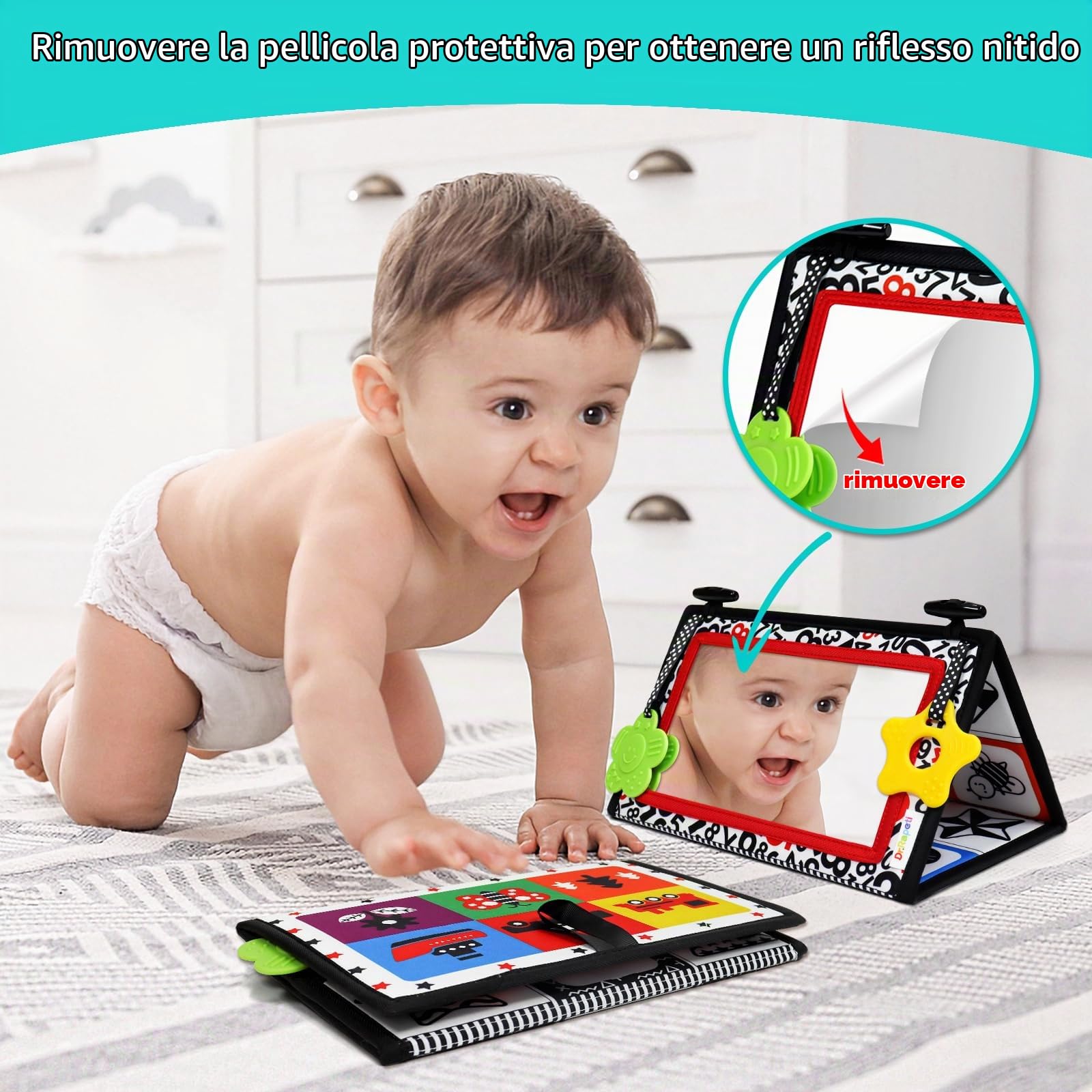 Dr.Rapeti Specchio da pavimento tummy time bianco e nero