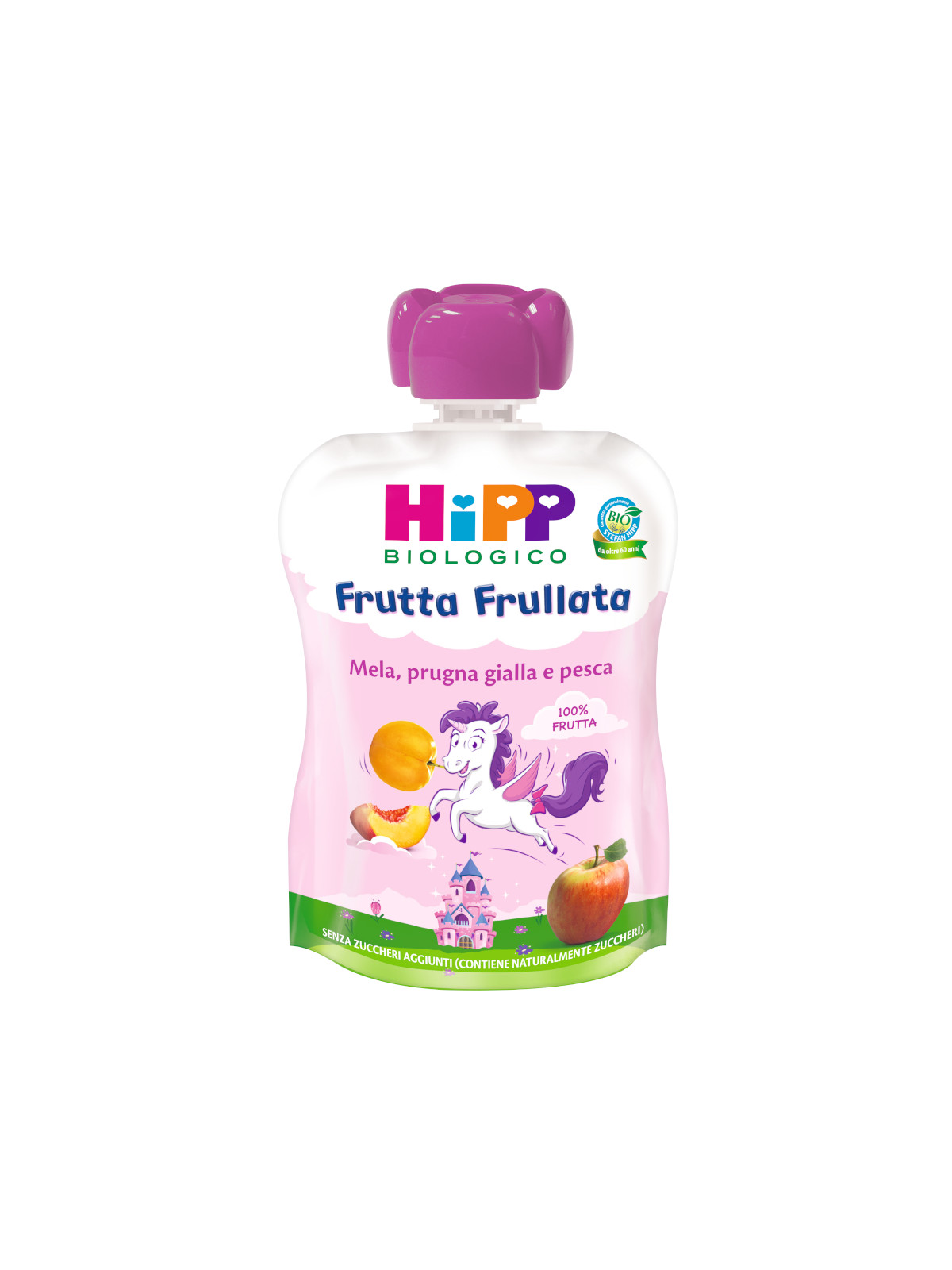 HiPP Unicorno purea frutta mela pesca prugna 90 gr bio