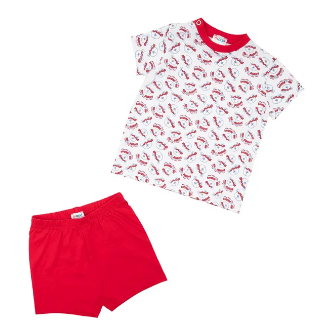 Pigiama bimbo due pezzi jersey bianco rosso macchinine estivo