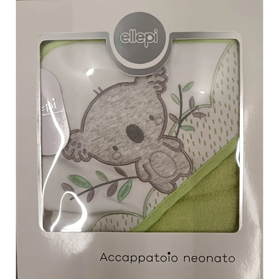 Ellepi Koala Accappatoio Neonato Verde Grigio Spugna