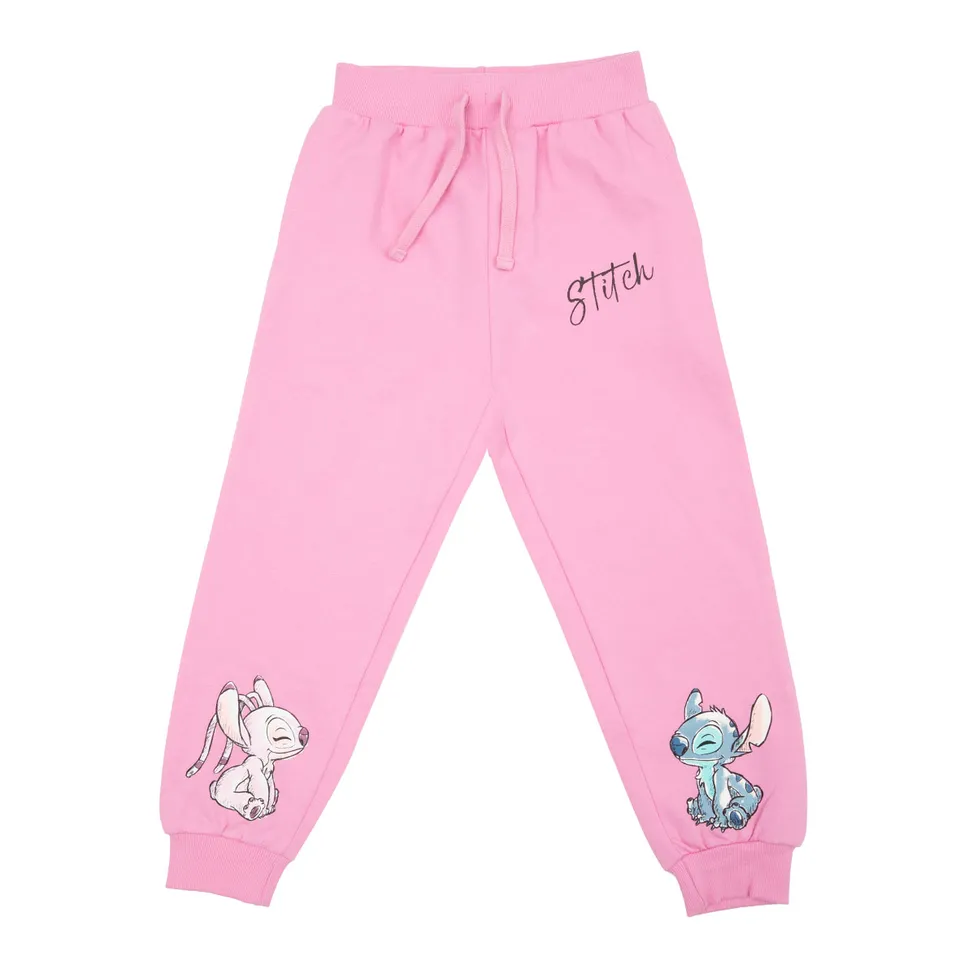 Pantalone Bimba Rosa in Cotone con Stitch ed Elastico