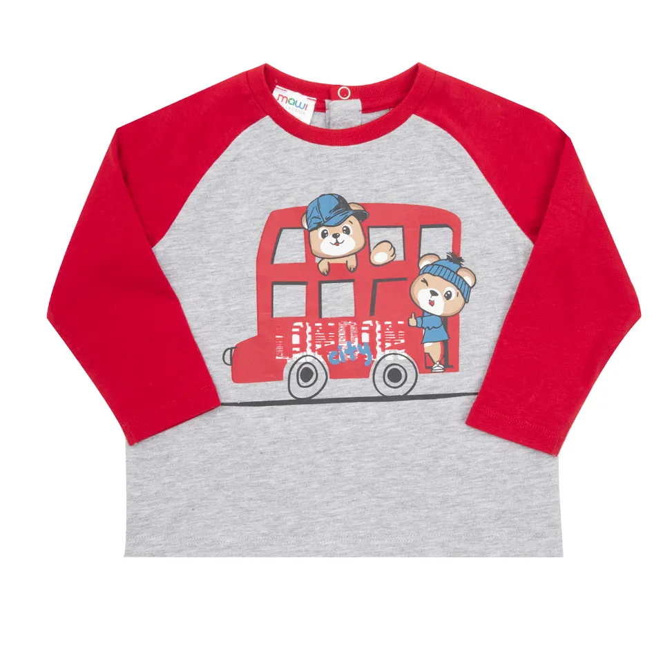 T-shirt bimbo maniche lunghe grigio rosso jersey