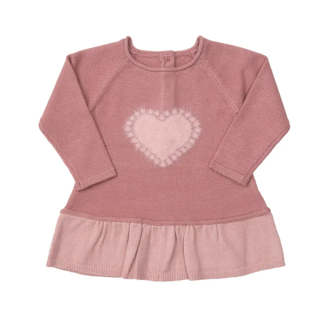 Vestito tricot bimba rosa con intarso cuoricino