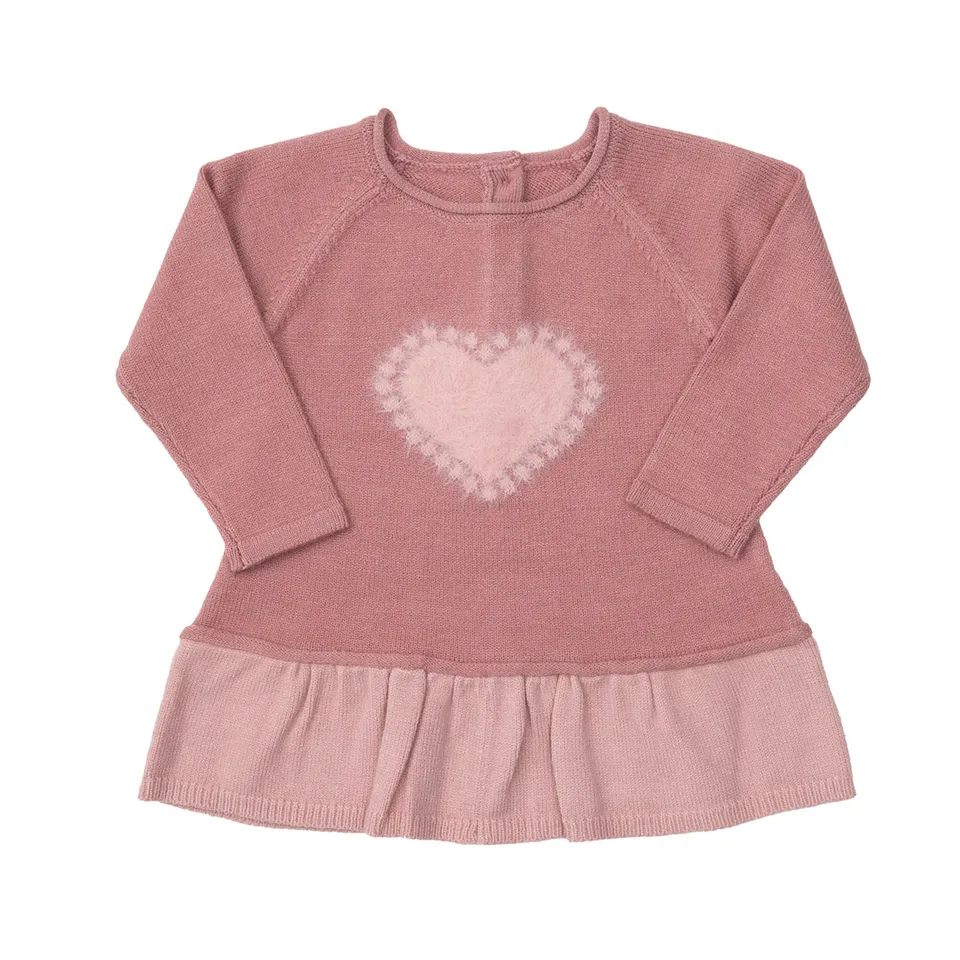 Vestito tricot bimba rosa con intarso cuoricino