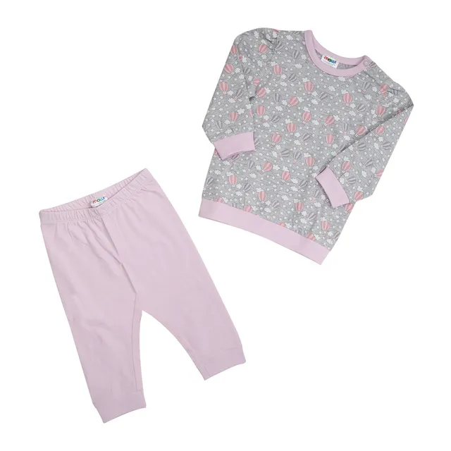 Pigiama bambina mongolfiere grigio rosa due pezzi maniche lunghe
