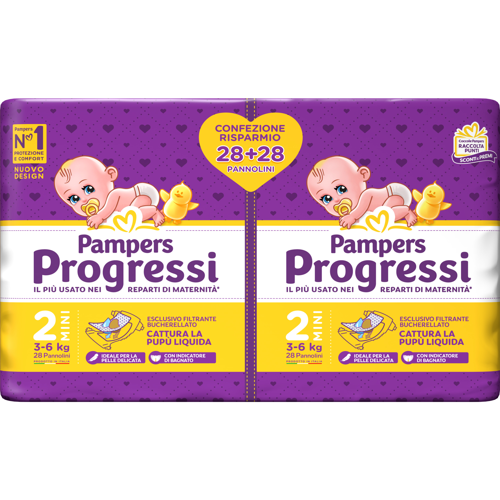 Pampers Progressi Taglia 2 Mini 3-6 Kg 56 Pezzi