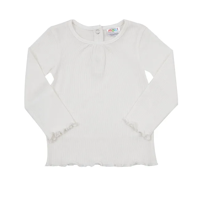T-shirt manica lunga bambina bianca costina con rouches
