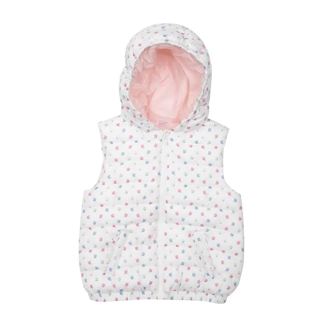 Toys Center Baby gilet imbottito bimba bianco panna stampato con cappuccio