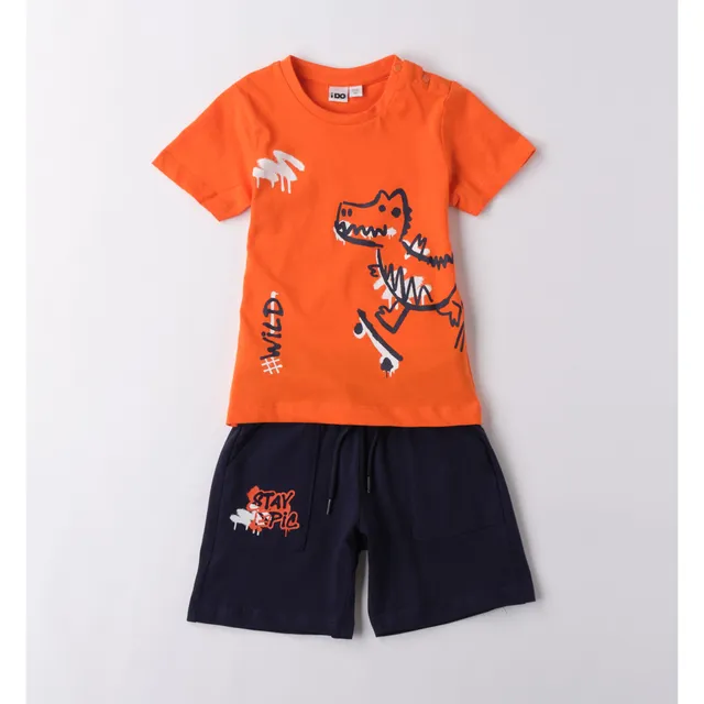 iDO Completo Bimbo T-shirt Arancio + Shorts Blu Coccodrillo