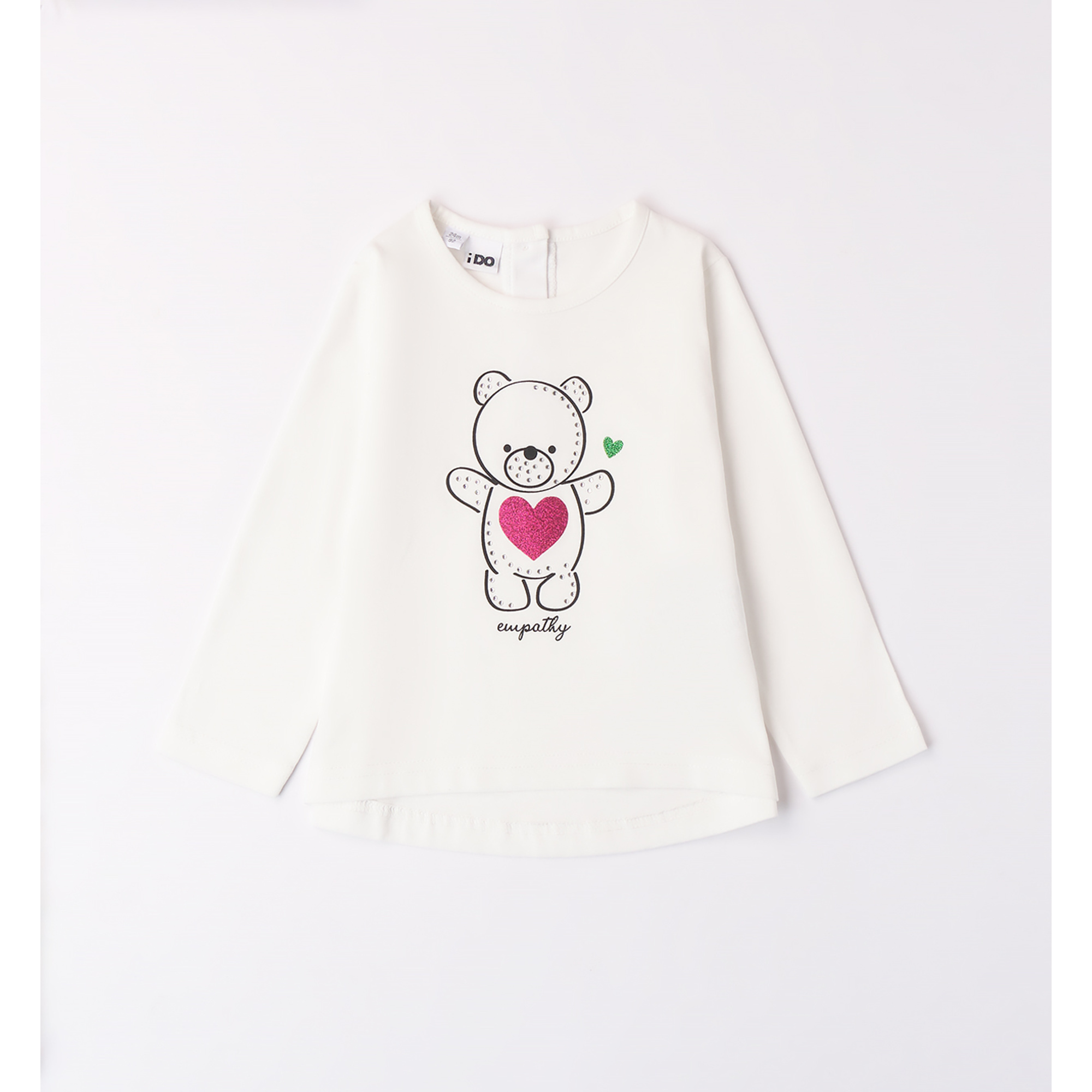 iDO Maglietta Girocollo Bimba Panna con Orso Cotone