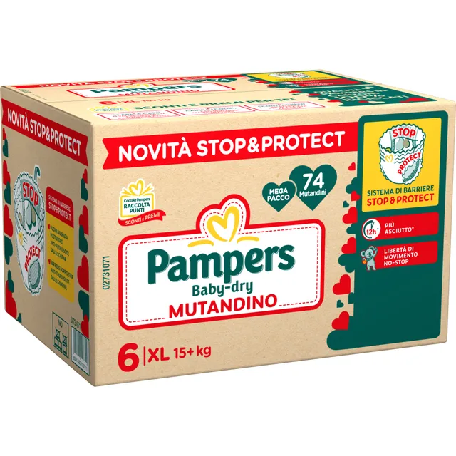 Pampers Baby Dry Mutandino pannolini XL 74 pezzi assorbenti