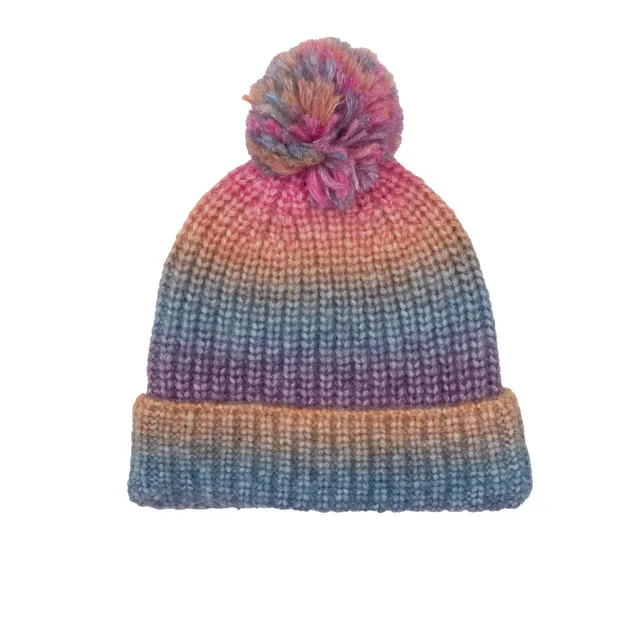 Cappello bimba cuffietta invernale con pon pon multicolor
