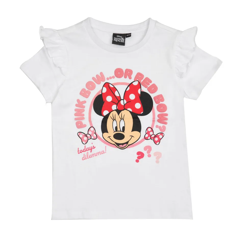 Minnie T-shirt bimba bianca con frill mezza manica