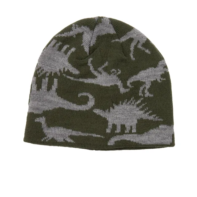 Mawi cuffia tricot kid verde dinosauri jacquard
