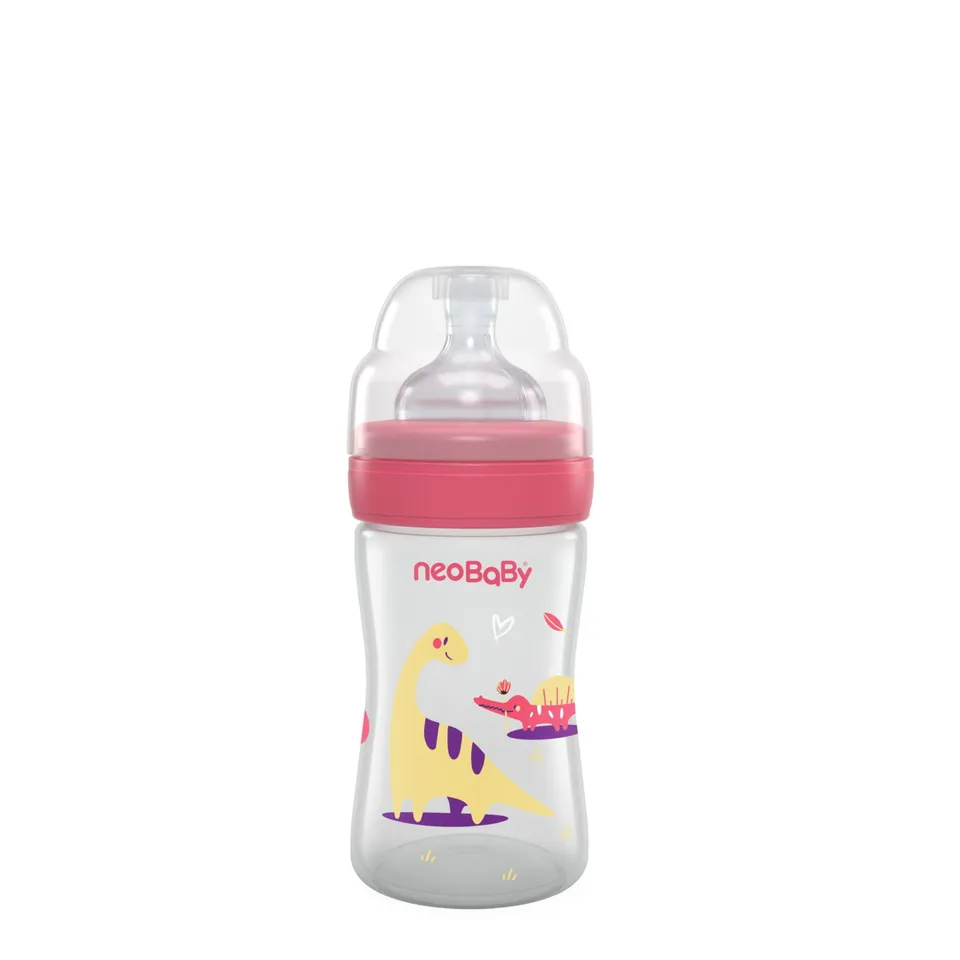 Neobaby biberon collo largo 150 ml rosa 0m+ silicone lento