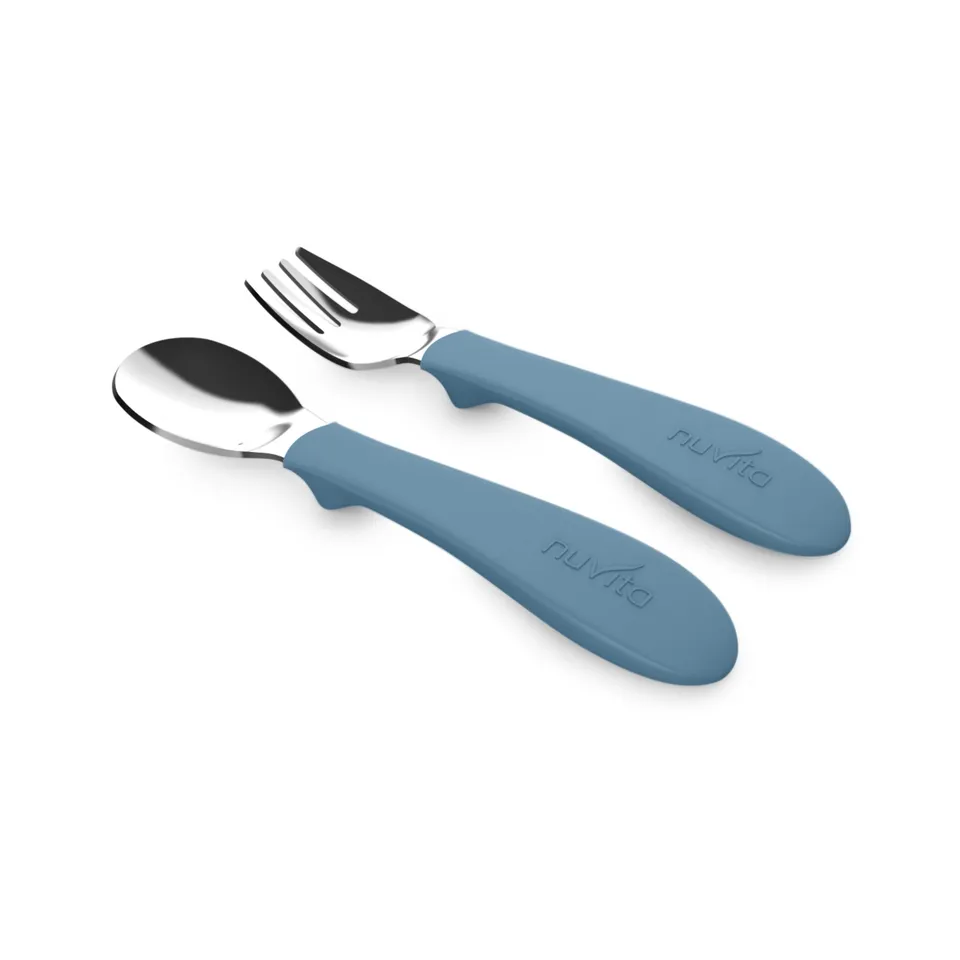 Nuvita 8472 posate bambini acciaio powder blue