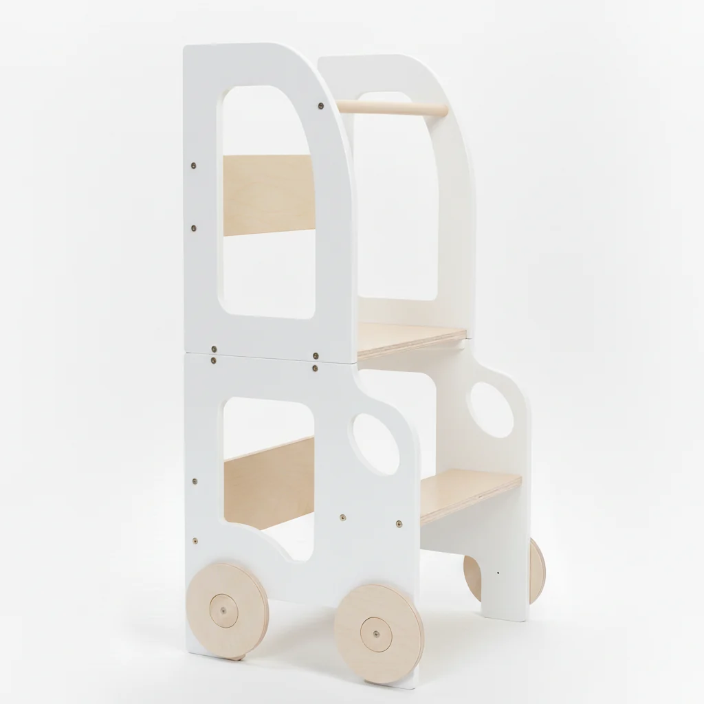 The Dida Torre Apprendimento Montessori Coche Legno Bianca