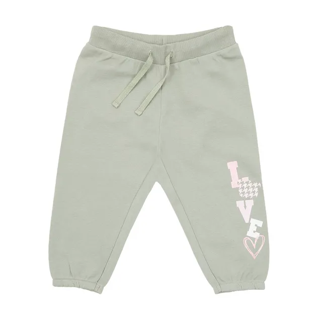 Pantalone Felpato Bimba Verde Stampato Elastico Morbido