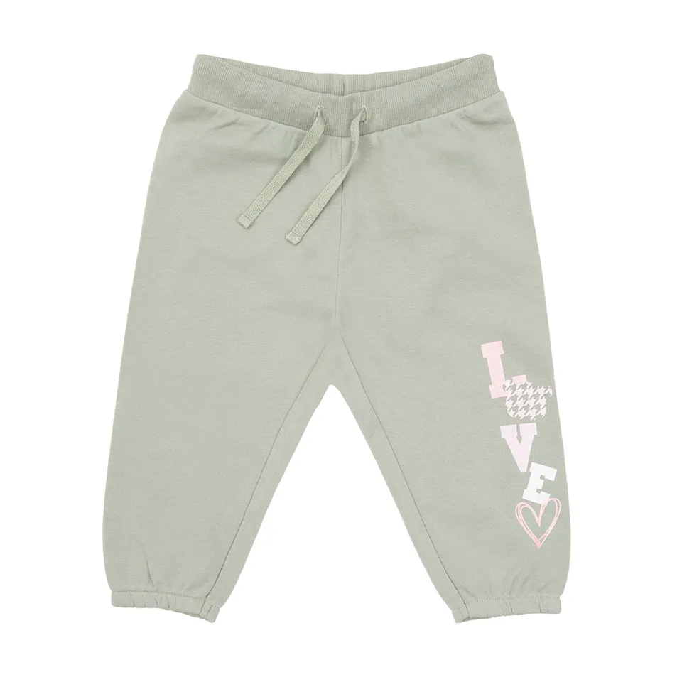 Pantalone Felpato Bimba Verde Stampato Elastico Morbido
