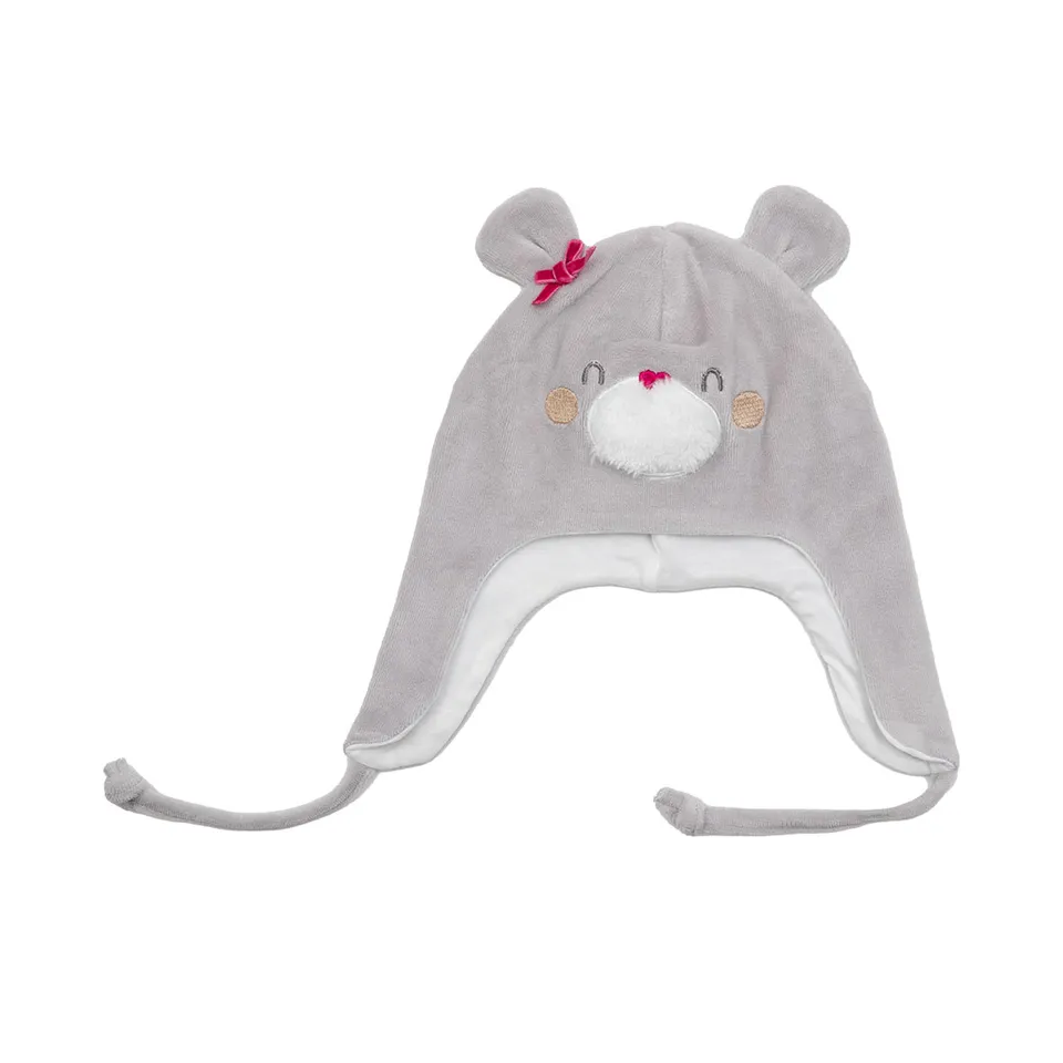 Cappello bimba peruviano orsetto in ciniglia grigio