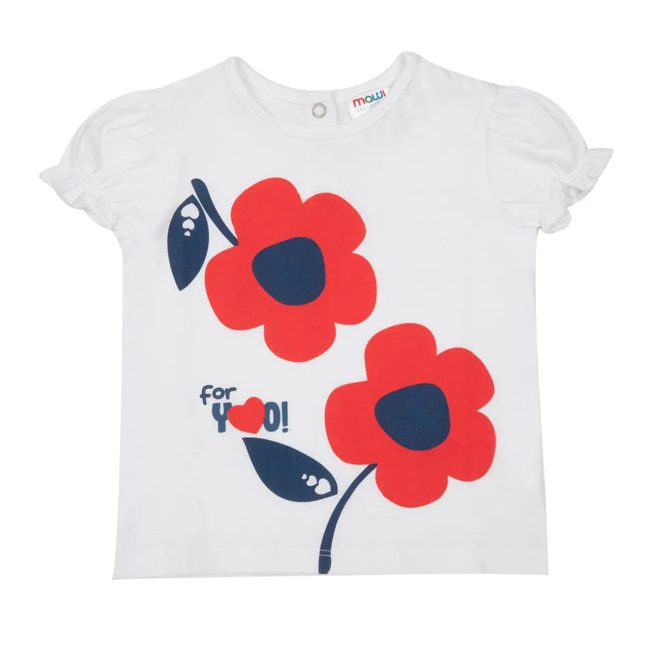 T-shirt bimba bianca jersey stampa floreale girocollo