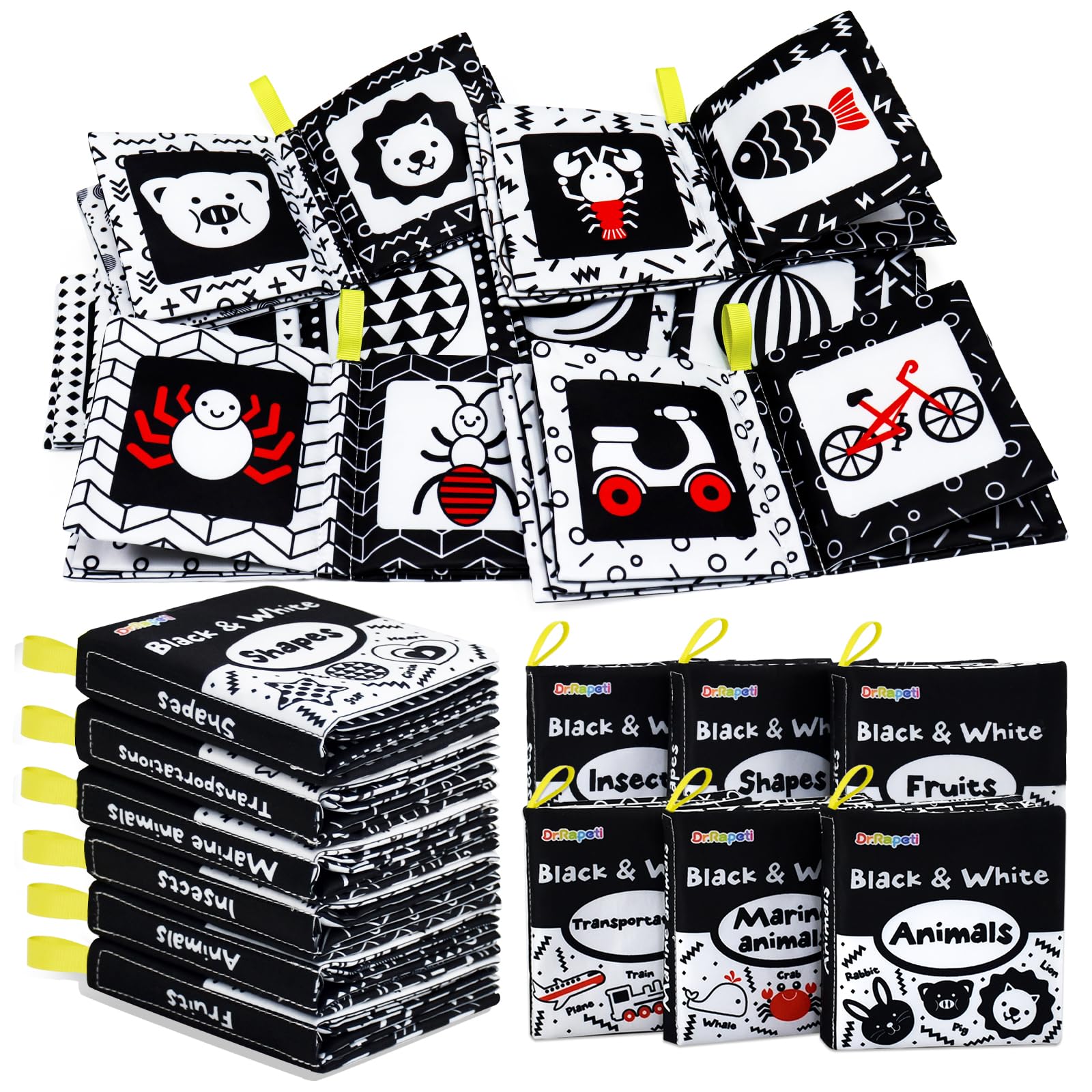 Dr.Rapeti libri di stoffa bianco e nero 6 pz neonati