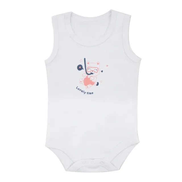 Body Canotta Bimba Bianco Stampa Gattino Costina