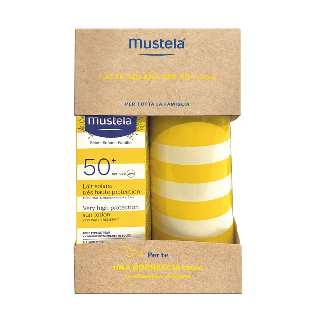 Mustela Latte Solare SPF50+ 100ml + Borraccia Protezione Molto Alta