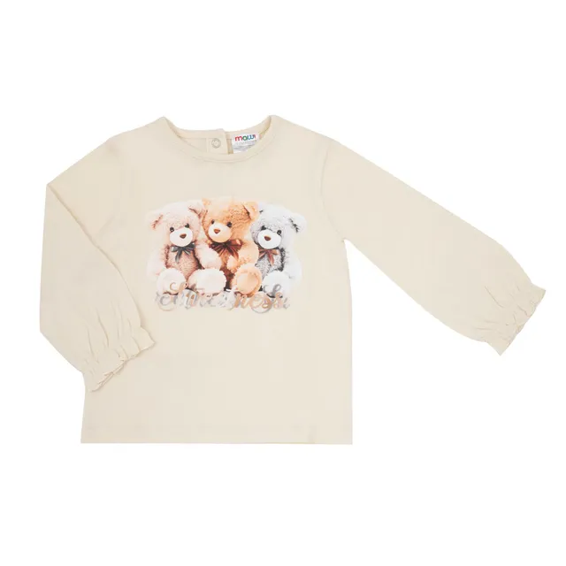 Maglia bimba bianca orsetti girocollo manica lunga con bottoni