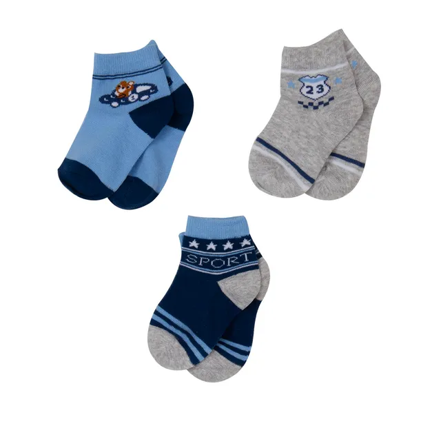 Calze corte bimbo sport grigio azzurro 3 paia