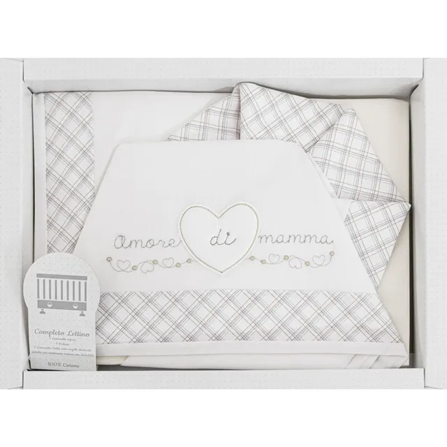 Ellepi set letto 3pz cuore quadratini lettino