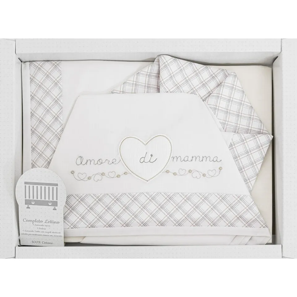 Ellepi set letto 3pz cuore quadratini lettino