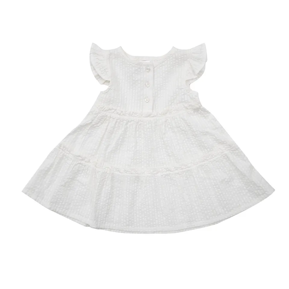 Abito bimba bottoni giromanica vestito bianco a balze