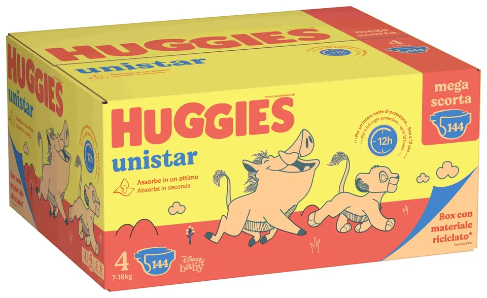 Huggies Unistar Taglia 4 pannolini 144 pz 7-18 kg