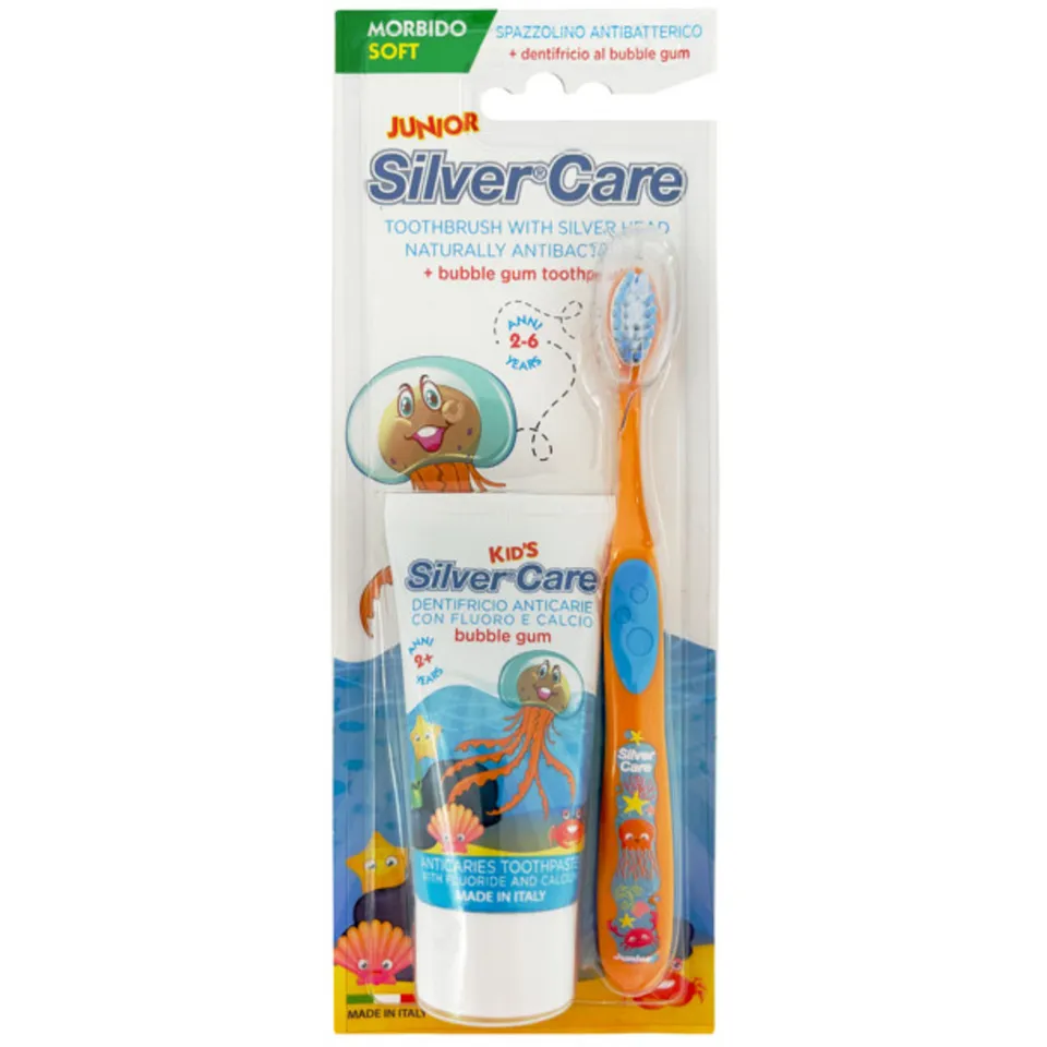 SilverCare Junior kit spazzolino argento + dentifricio 50 ml 2-6