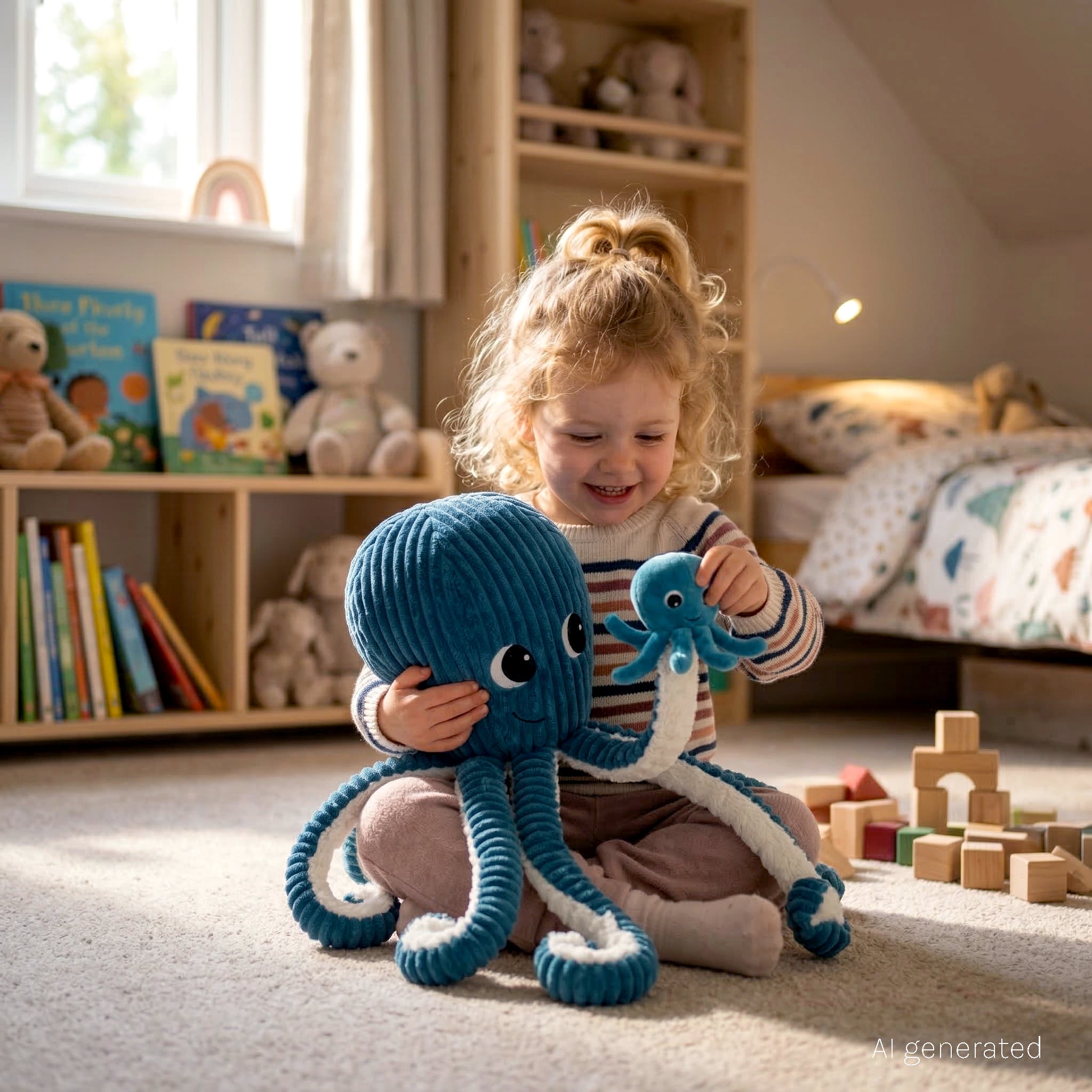 Les Déglingos Ptipotos Filou peluche polpo blu