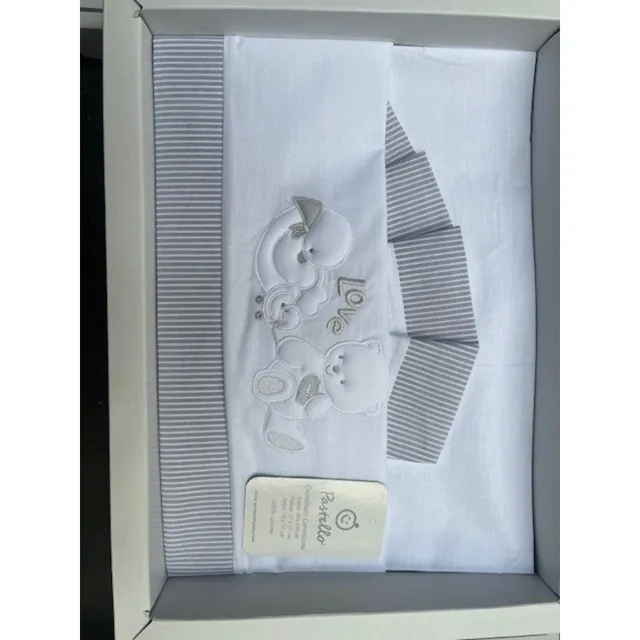 Pastello Lenzuola Carrozzina 3 pz ricamate beige orsetti love