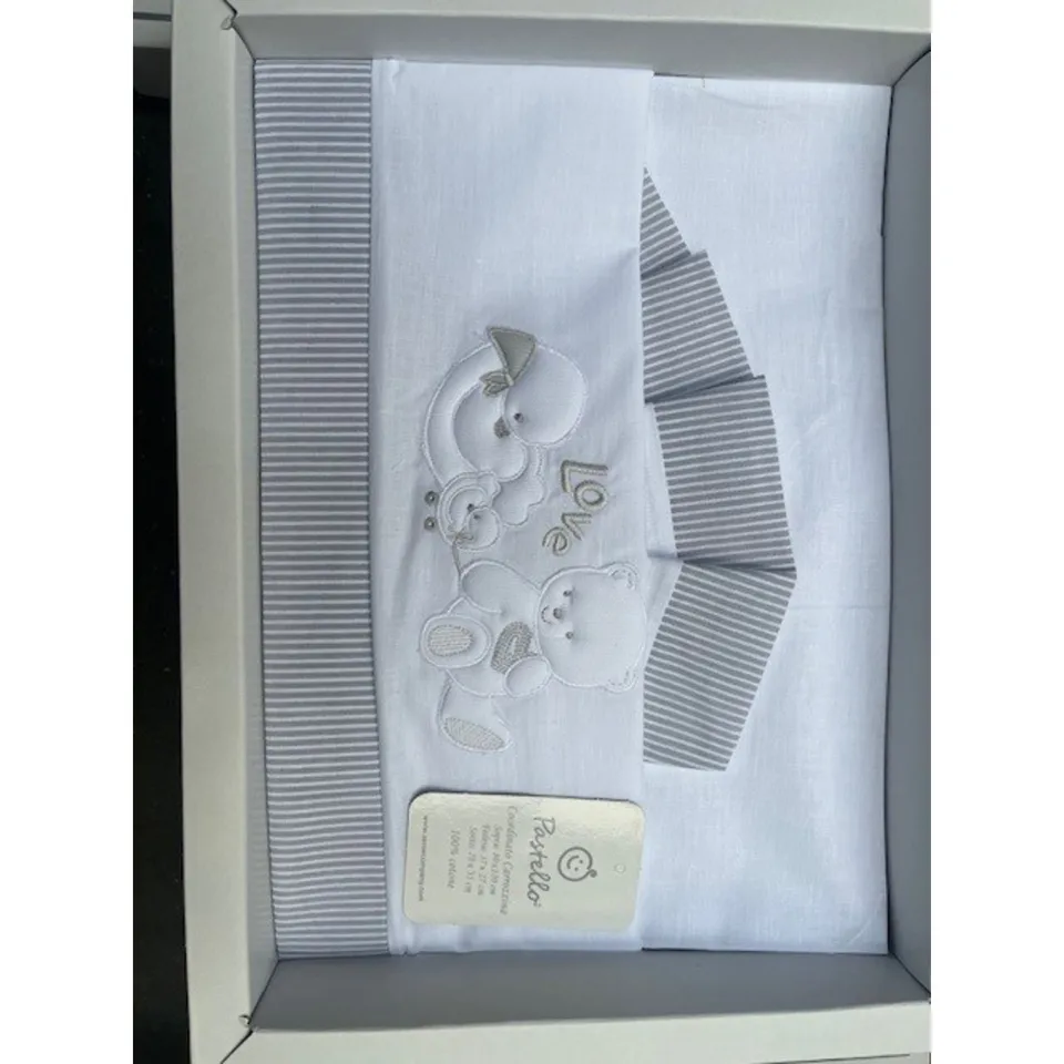 Pastello Lenzuola Carrozzina 3 pz ricamate beige orsetti love