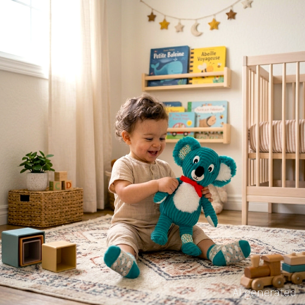 Les Deglingos Originals Berlingos Koala peluche neonato blu verde 25 cm