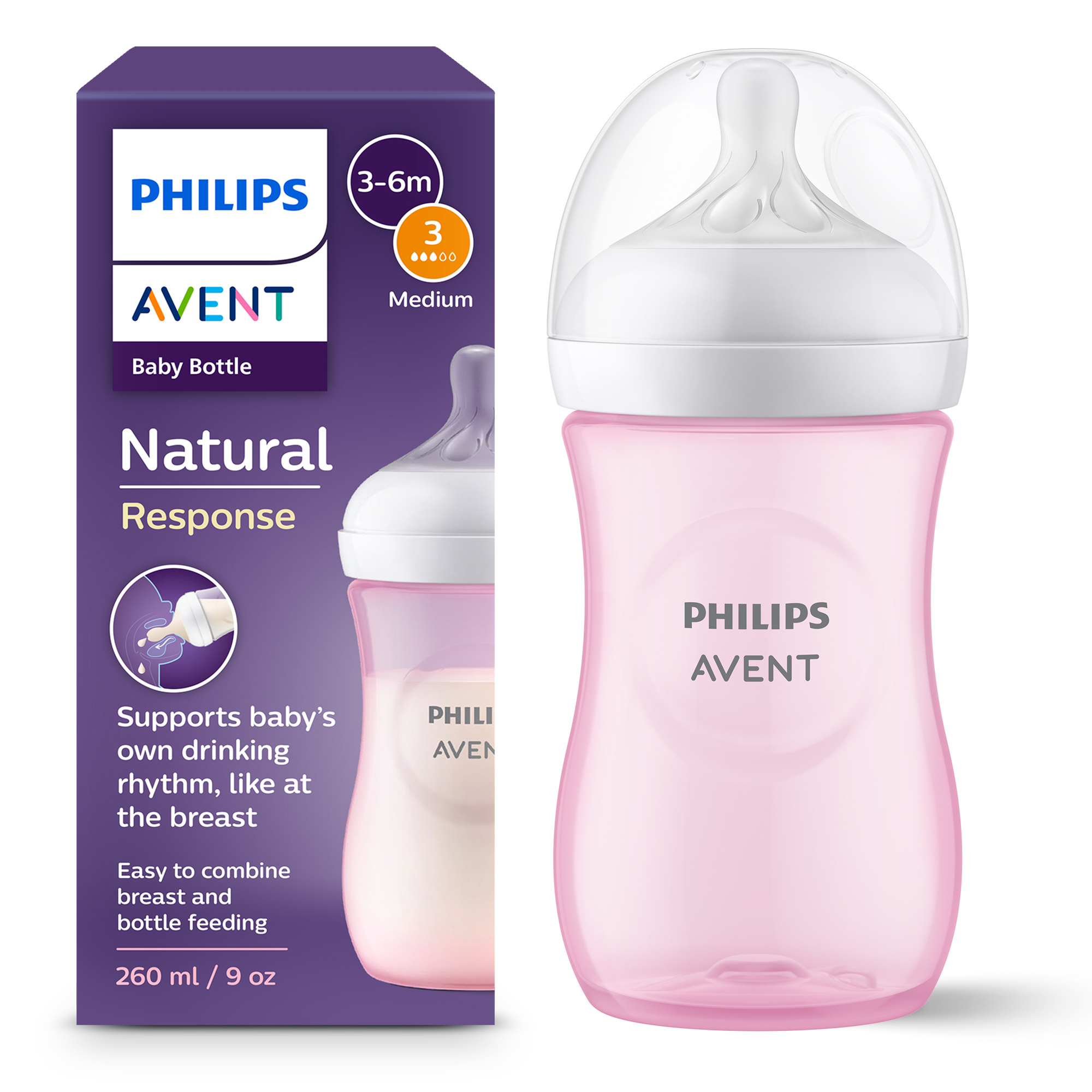 Philips Avent Natural Response biberon rosa 260 ml 3-6 mesi