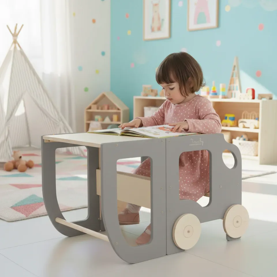 The Dida Montessori Convertible torre apprendimento grigia mesa-silla
