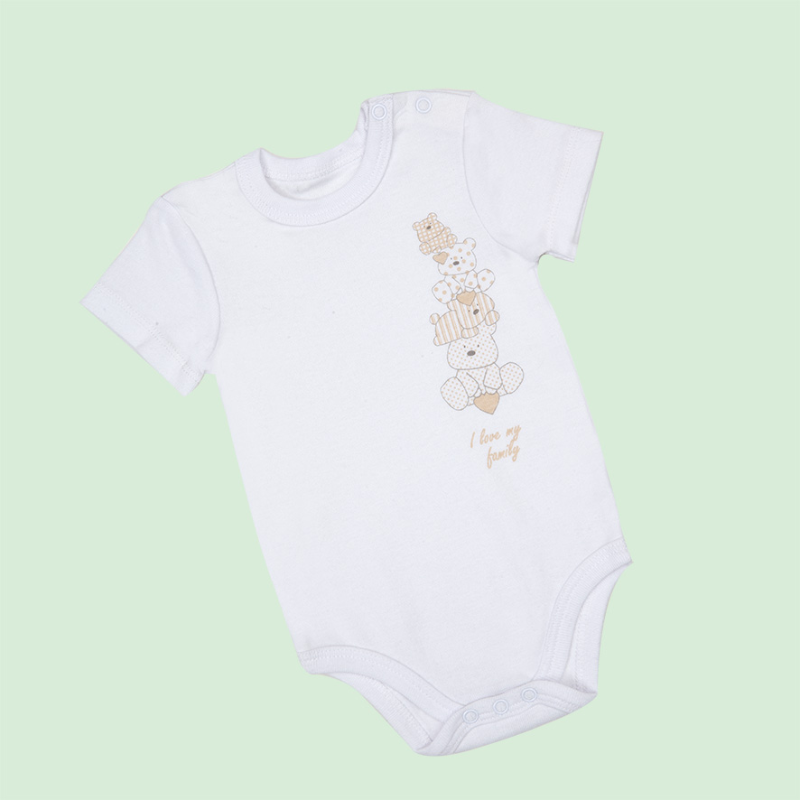 Mawi Body Manica Corta Orso Beige 3 Pezzi Cotone