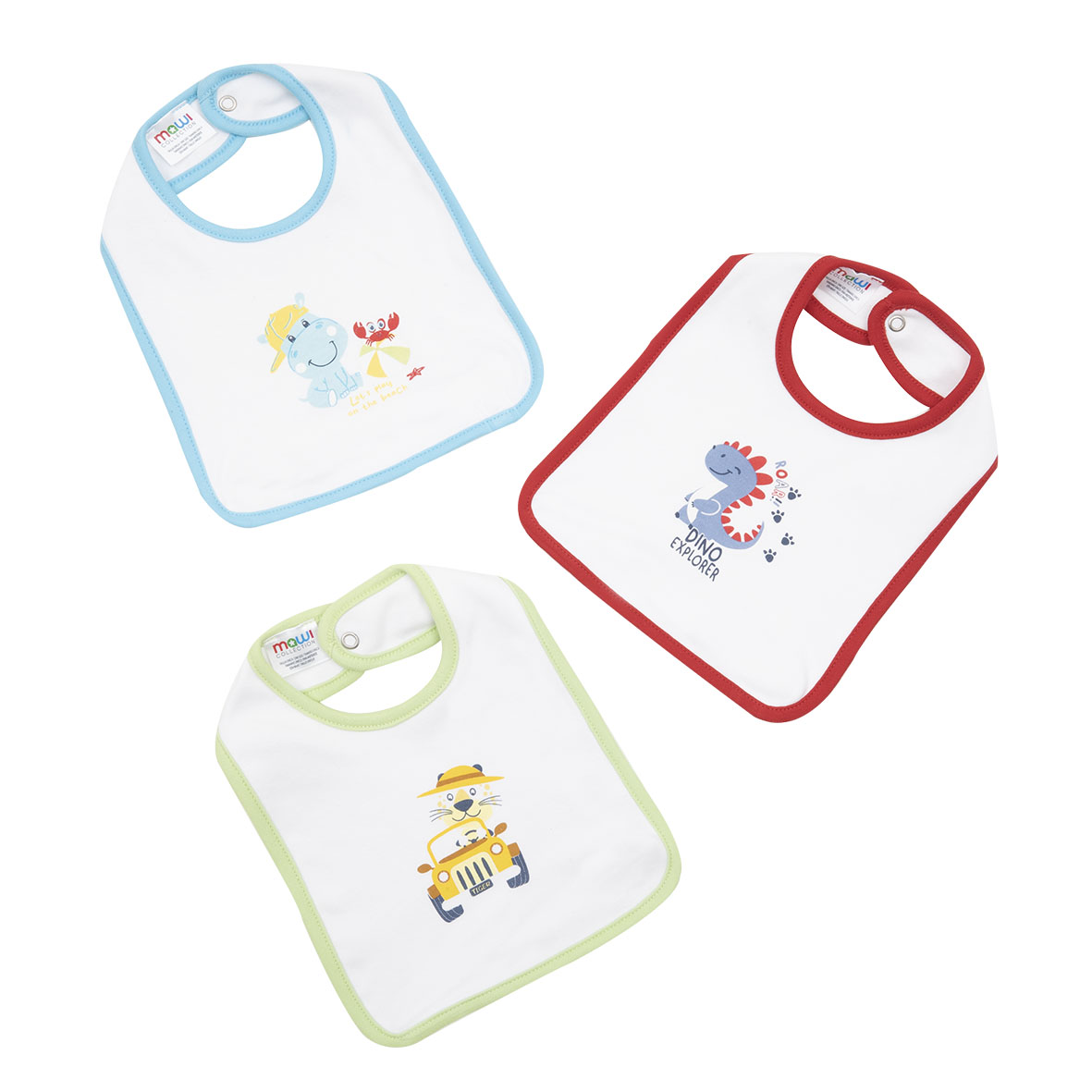 Bavaglini bimbo stampati cotone bianco 3 pz fantasia