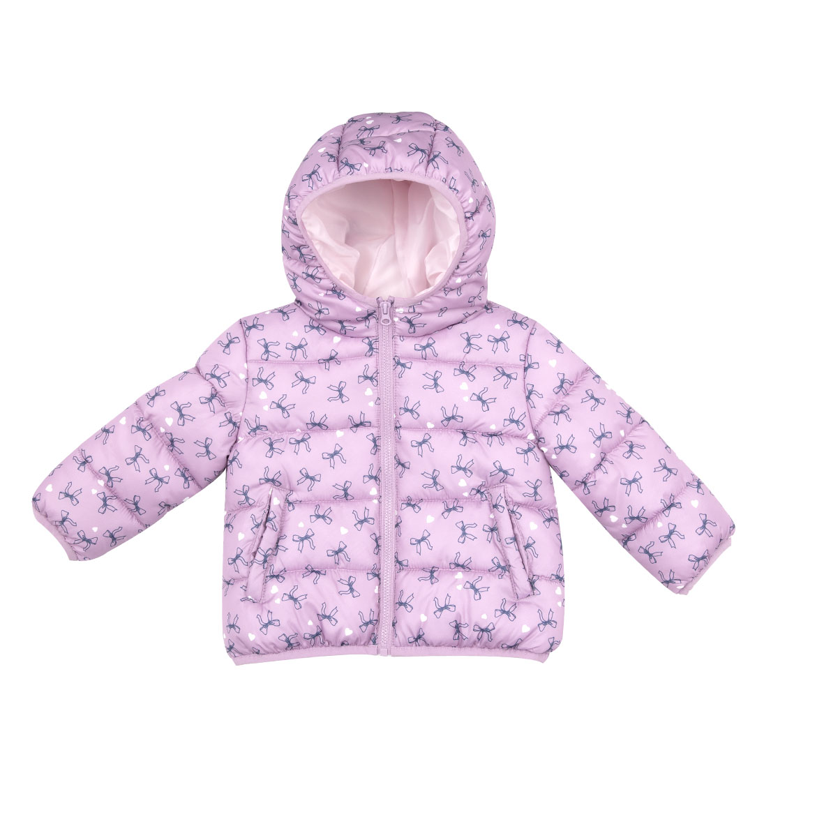 Basic piumino bimba lilla stampato leggero con tasche