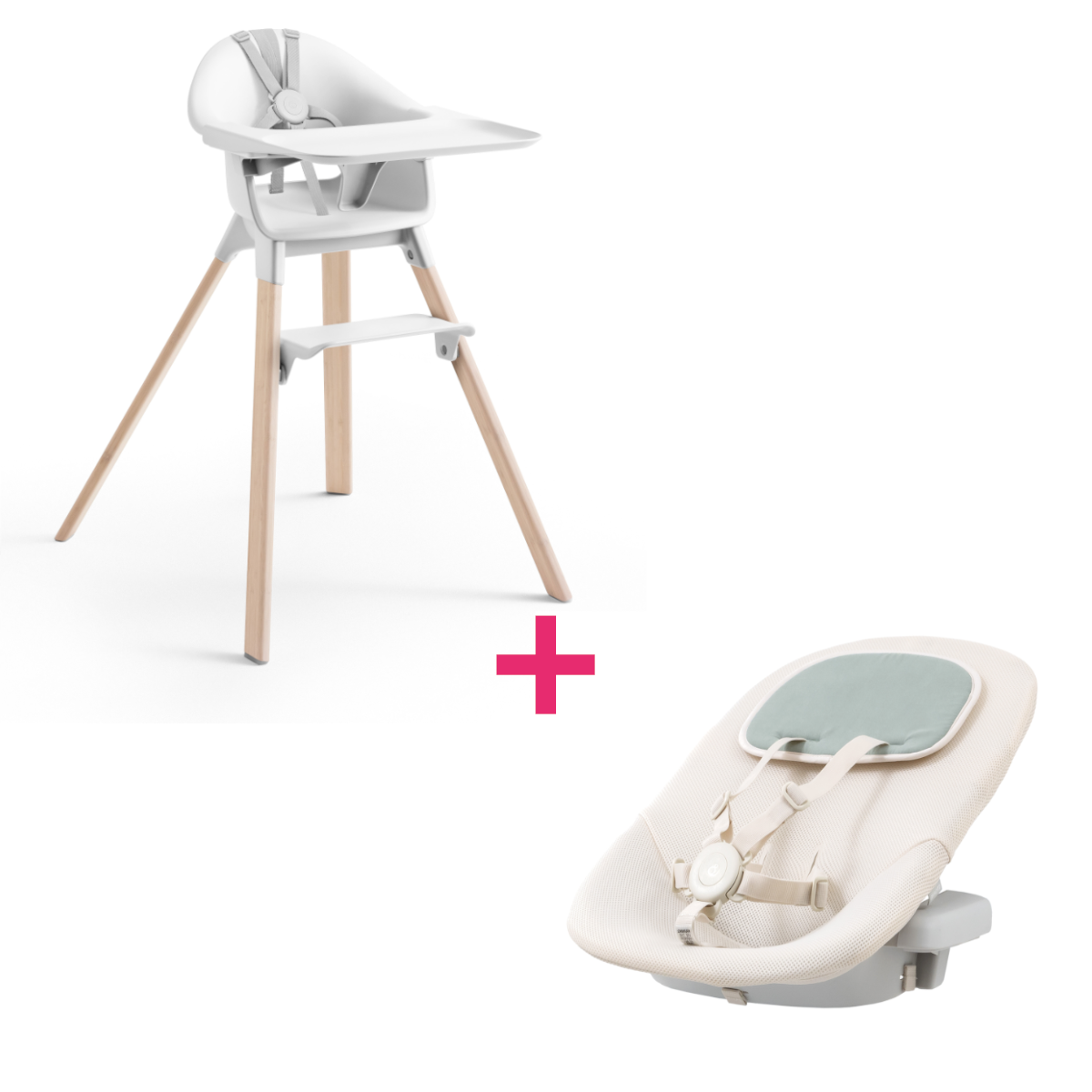 Stokke Clikk seggiolone white con newborn set grey
