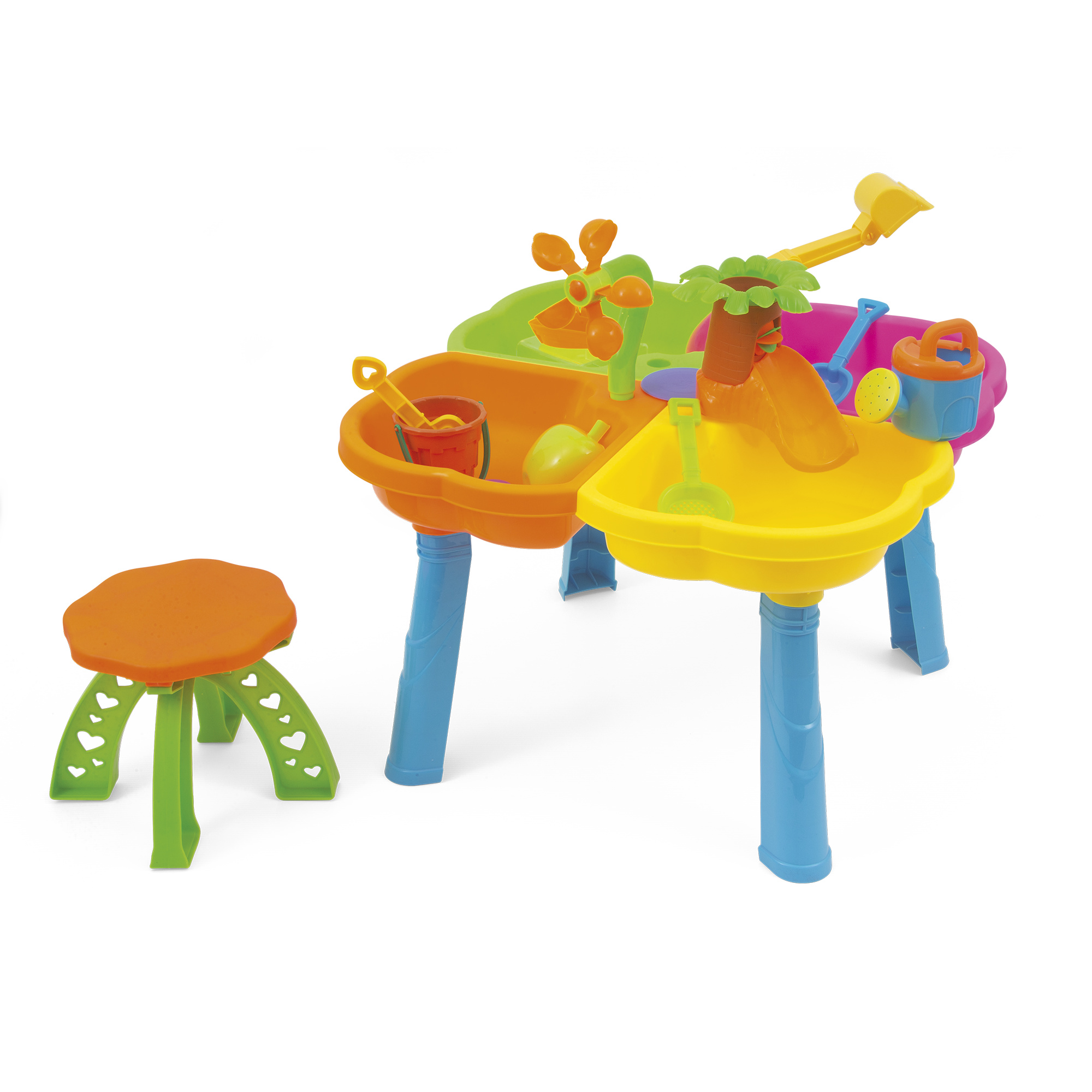 Tavolo gioco acqua e sabbia bambini con sgabello esterno