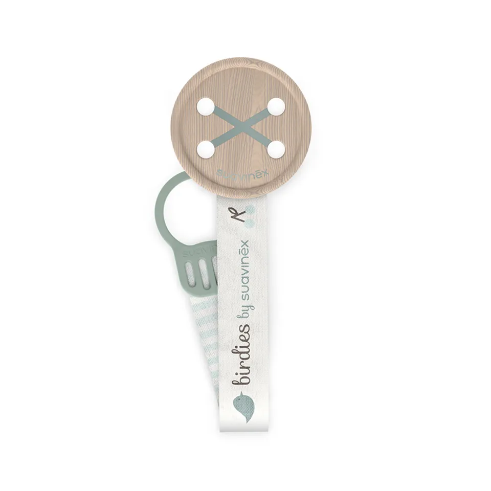 Suavinex Birdies Clip Ciuccio tessuto verde silicone