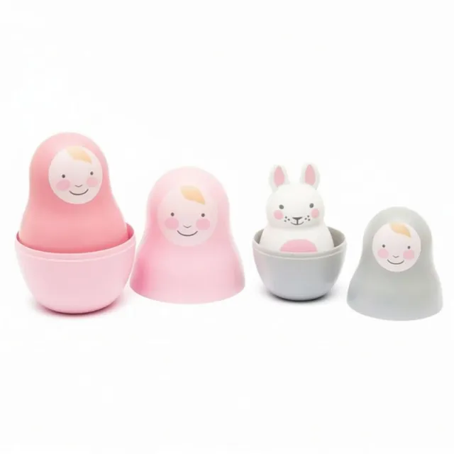 Rosa & Bo Nesting Babies Bambole Impilabili Rosa Pastello con Sonaglio