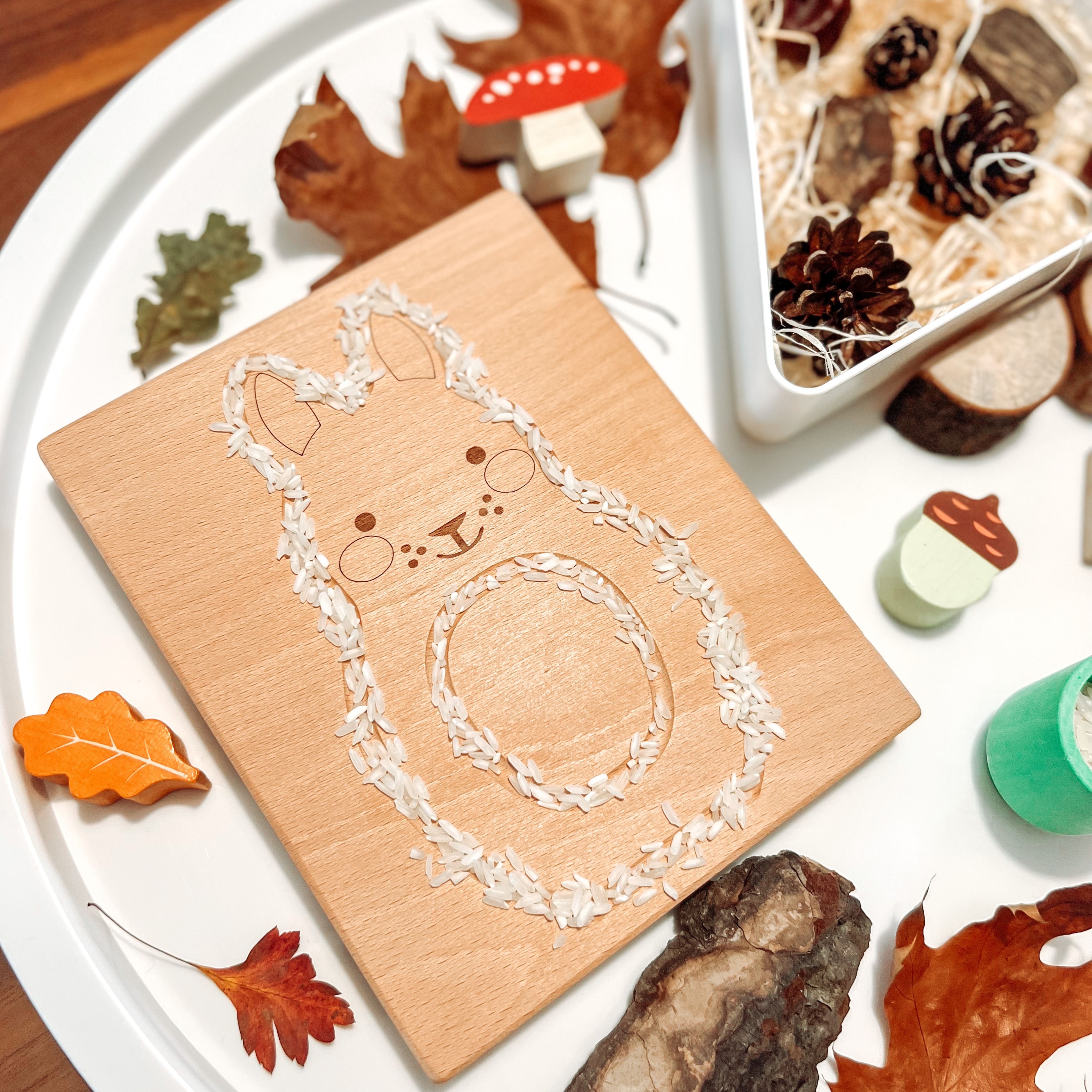 Rosa & Bo Bo Bunny tavola sensoriale in legno made in UK tattile