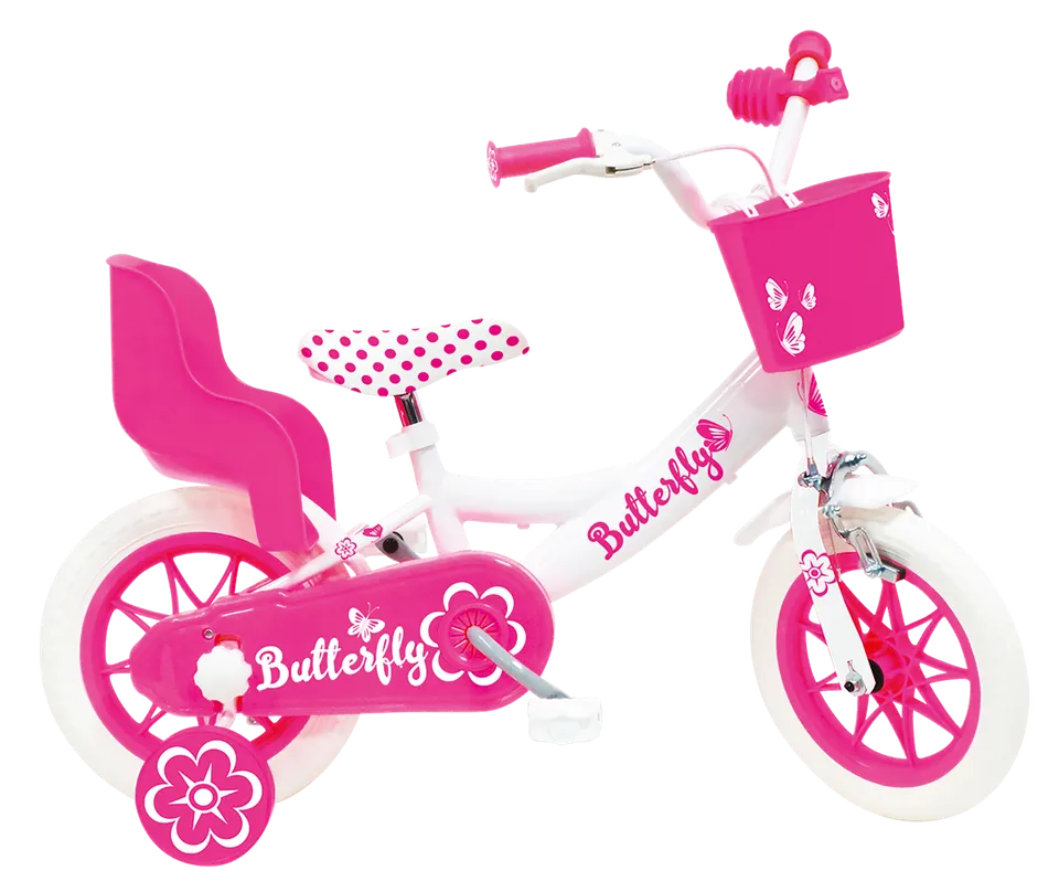 Bicicletta bimbo 12 pollici rosa con rotelle e cestello